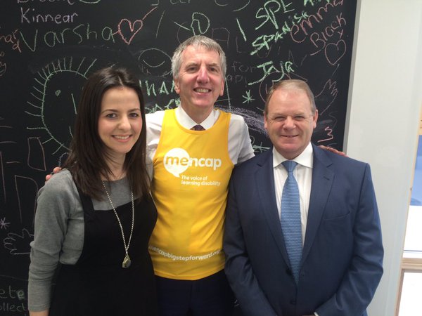 Signing up to Belfast Marathon challenge with Mencap NI fundraiser Justine Curran and Chair Brian Ambrose at the new Mencap centre in South Belfast.