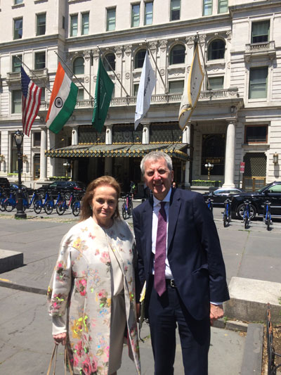 Outside the Plaza Hotel in New York with former chair of the American Ireland fund, Loretta Brennan Glucksman. Movie-lovers will recognise the Plaza Hotel as the location of the Home Alone movie!