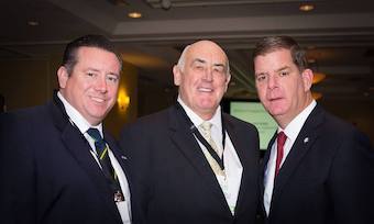 Brexit storms may be set to roil ireland Northwest but Irish America is on hand with a pledge to back the peacemakers and bridge-builders. Pictured at the 2016 Golden Bridges conference are three formidable champions of transatlantic links: Boston Irish leader Sean Moynihan, Senator Billy Lawless of Chicago and Mayor Marty Walsh of Boston.